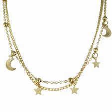 Fashion Gold Small Moon & Stars Necklace